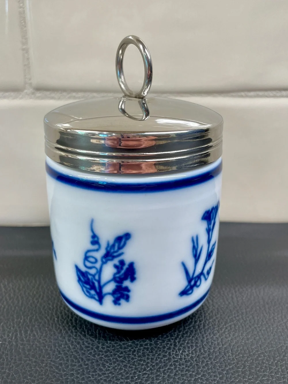 Williams Sonoma French Floral Blue and White Double Egg Coddler